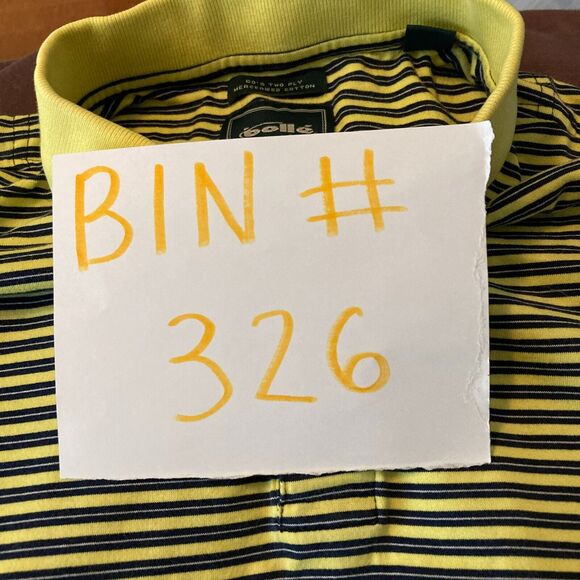 Bolle‎ Polo Shirt Mens Sz M Yellow Navy Blue Striped Cotton Short Sleeve Golf - Picture 9 of 9